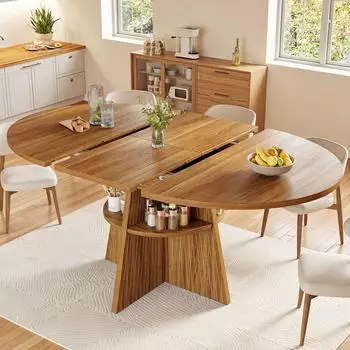Stilvora Ausziehbarer Esstisch mit Ablagefach, oval, dunkelbraun, MDF (110-150x110x76cm)