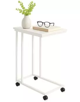 Relaxdays Beistelltisch C-Form mit Rollen, MDF/Metall, weiß (10051438_49)