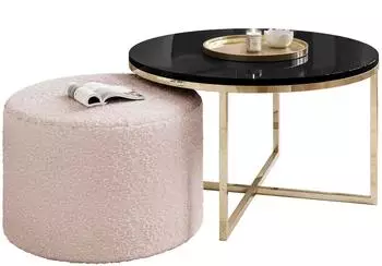 Lookway Ciri-X Couchtisch mit Hocker, gold/schwarz hochglanz/ascot pink, 70x46x70cm (800001807804)