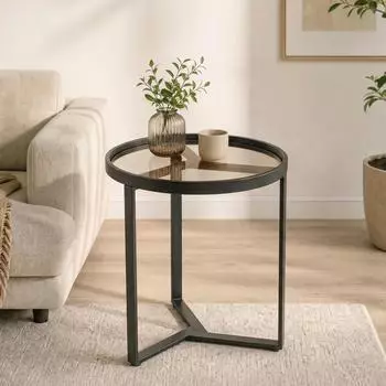 HomCom Beistelltisch rund, Gehärtetes Glas, schwarz (83B-839V00BK)