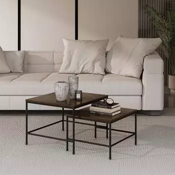 VICCO Ramio Couchtisch-Set Eiche rustikal/schwarz 60x60cm (56413)
