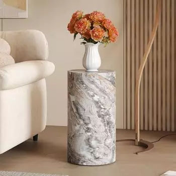 Stilvora Couchtisch rund, grau Marmoroptik, Holzwerkstoff, 30x55x30cm