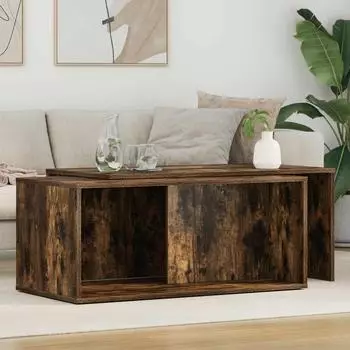 vidaXL Couchtisch-Set 2-tlg. Holzwerkstoff ger&auml;ucherte Eiche (8000264)
