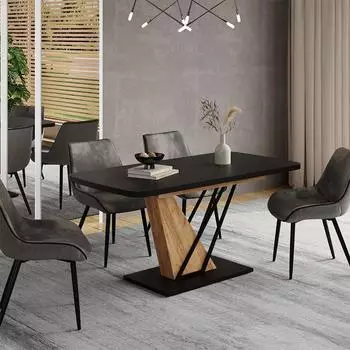 VICCO Fenaro Esstisch ausziehbar schwarz/Goldkraft Eiche 120-160x80cm (58018)