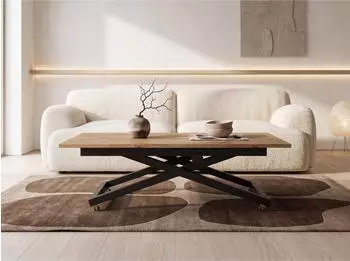 WFL GROUP Axen Couchtisch höhenverstellbar ausziehbar, Eiche braun, 120-160x80cm (800001754259)