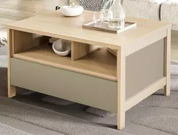 Furn.Design Finnes Couchtisch salbeigr&uuml;n/Eiche, Schublade Soft-Close, 80x60cm