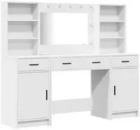 vidaXL Schminktischset mit LED 3 stk. Wei&szlig; Holzwerkstoff