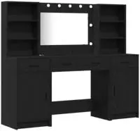 vidaXL Schminktischset mit LED 3 stk. Schwarz Eichen-Optik