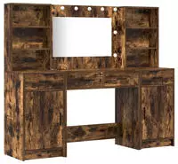 vidaXL Schminktischset mit LED 3 stk. Ger&auml;ucherte Eiche Holzwerkstoff