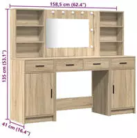 vidaXL Schminktischset mit LED 3 stk. Sonoma-Eiche Holzwerkstoff