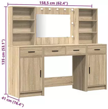 vidaXL Dressing table with LED + 3 drawers 3334283