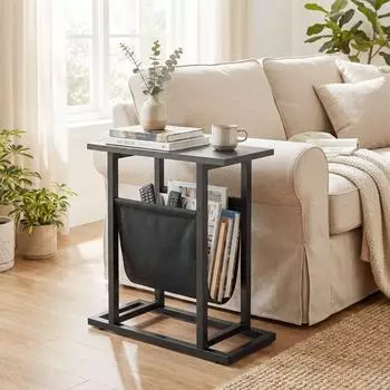 HomCom Beistelltisch mit Stofftasche, Stahlrahmen, schwarz (839-609V00BW)