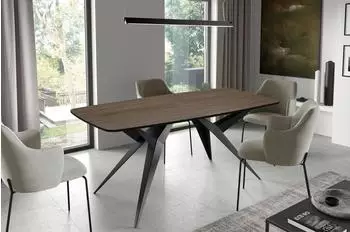 WFL GROUP Trax ausziehbarer Esstisch, rechteckig, walnuss, schwarze Metallbeine 160-240cm (800001124048)