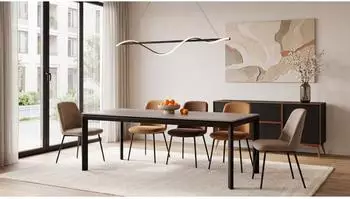 WFL GROUP Elan ausziehbarer Esstisch, Kaschmir, schwarze Metallbeine, 180&ndash;270x90cm (800001754609)