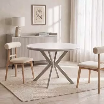 WFL GROUP Valio Neo runder Ausziehtisch, kaschmir/wei&szlig;, Metallbeine, 90&ndash;130cm (48780914-09)