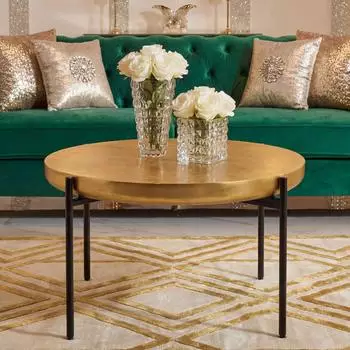 Finebuy Couchtisch rund 63x63x41cm Aluminium gold, Orient (FB117899)