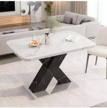 OKWISH Ausziehbarer Esstisch Marmoroptik, X-f&ouml;rmige Metallbeine, 120-160x80cm
