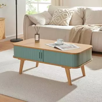 en.casa Tysv&aelig;r Couchtisch Bambus/MDF 100x50x40cm natur/blau