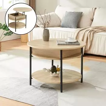 en.casa Kandas Couchtisch rund mit Hebeplatte, Eicheoptik, &Oslash;70x49cm
