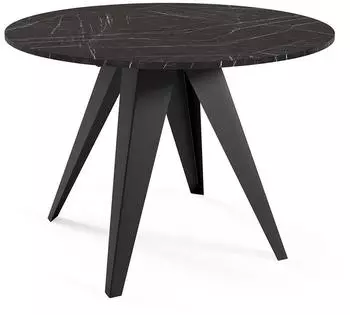 Feldmann-Wohnen Gerda runder ausziehbarer Esstisch, Pietra Grigia/schwarz, Metall (90/128cm)