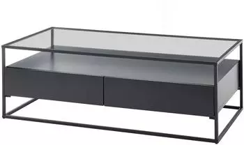 Robas Lund EVORA Couchtisch Klarglas, Metall schwarz, 120x40x60cm