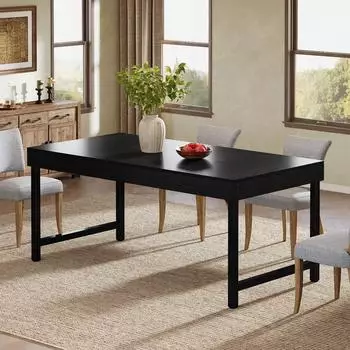 LuxusKollektion Esstisch rechteckig 140cm, 4-6 Personen, schwarz, Metallbeine