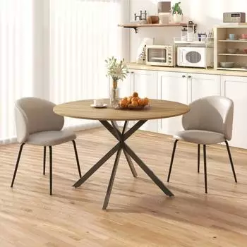 OKWISH Runder Esstisch Eiche &Oslash;120x75cm, Industriestil, Stahlbeine
