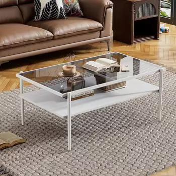 MODFU Couchtisch rechteckig, Glas, weiß, 97,5x61,5x45cm