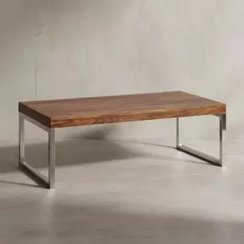 KADIMA DESIGN ISEN Couchtisch Massivholz Sheesham, Chromf&uuml;&szlig;e, 120x60x40cm