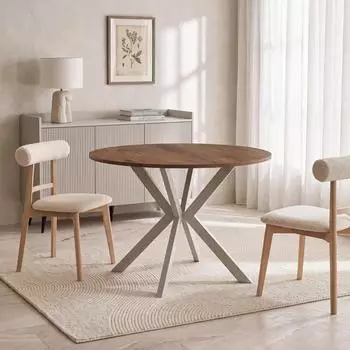WFL GROUP Valio runder Ausziehtisch mit Metallbeinen, kaschmir/eiche, 100&ndash;140cm (800001913472)