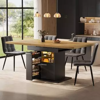 MODFU Ausziehbarer Esstisch 110-140x80cm MDF, LED-Beleuchtung, Glasablagen, schwarz