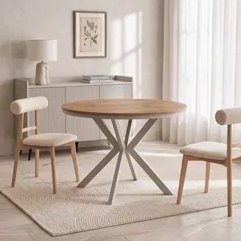 WFL GROUP Valio Neo runder Ausziehtisch Metallbeine, Kaschmir Grau/Eiche Hellbraun, 90&ndash;130cm (48780914-12)