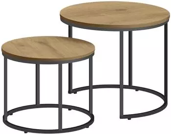 Leobert Couchtisch rund, 2er-Set, Eiche / schwarze Beine