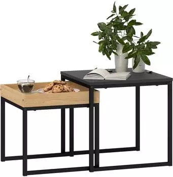 HomCom Couchtisch 2er-Set, eckig, Stahlgestell, schwarz