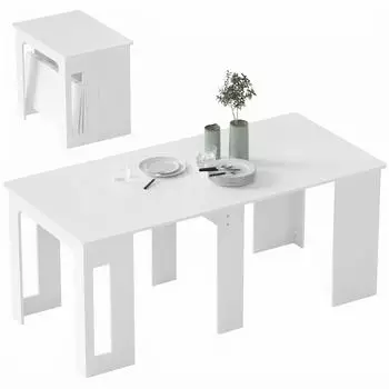 HomCom Ausziehbarer Esstisch 3-stufig, wei&szlig;, 60-180x85x75cm