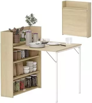 HomCom Klapptisch mit 4-stufigen Regalen, 78,5x91x93cm, Eiche (800001338321)