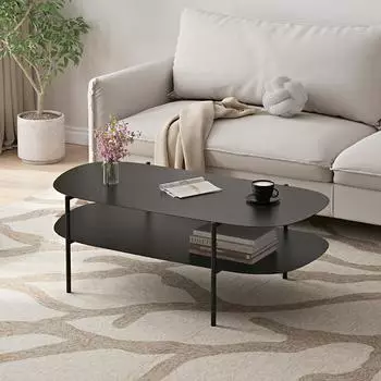 en.casa Enebakk Couchtisch oval, Stahl, schwarz matt, 112x62x40,5cm
