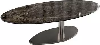 DeLife Edge Couchtisch oval 140x80cm, Keramik dunkelbraun, Edelstahl geb&uuml;rstet (42768)