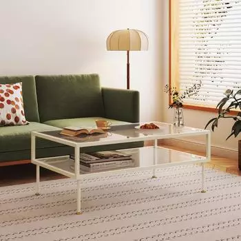 en.casa Lindau Couchtisch Stahl, Glas gerippt, cremewei&szlig;, 100x50x46cm