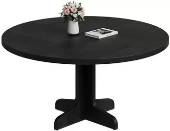 LuxusKollektion Runder Esstisch 120cm, Holzrahmen, Industrial Design, schwarz
