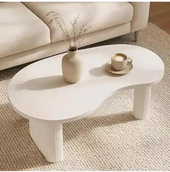 MCW Couchtisch MCW-O29, organische Form, Melamin Holz, 110x45x60cm, wei&szlig; (99245)