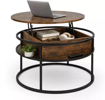 Relaxdays Couchtisch mit Liftfunktion und Stauraum, Industrial, dunkelbraun/schwarz, 80x47x80cm