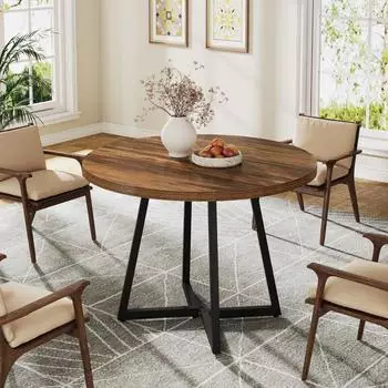 LuxusKollektion Runder Esstisch 80cm, Metallfuß, industriell, rustikal braun