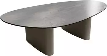 DeLife Edge Couchtisch oval 140x75cm, Keramik Beton Grau Ovada, Effektfinish Titan (46010)