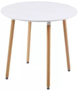 LuxusKollektion Runder Esstisch skandinavisch, MDF wei&szlig;, Holzbeine natur, 80x80x72cm