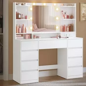 Vasagle Kailyn mit Spiegel und LED-Leuchten 40 x 107 x 144 cm weiss