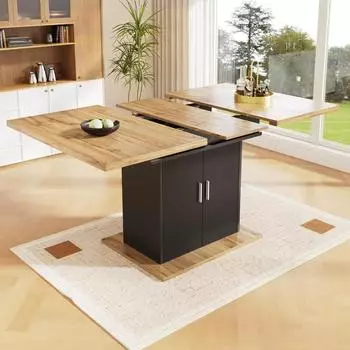LuxusKollektion Ausziehbarer Esstisch mit 3 Ablageebenen, 140x70cm, natur/schwarz