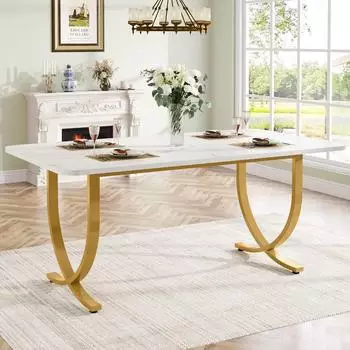 LuxusKollektion Esstisch rechteckig Kunstmarmor weiß/gold 160x80cm