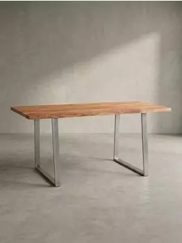 KADIMA DESIGN Tarn Esstisch Akazienholz Baumkante Chromgestell 120x60x76cm