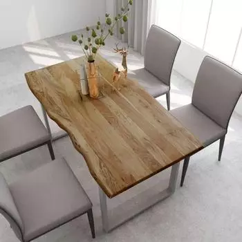 LuxusKollektion Esstisch Akazienholz massiv, Baumkante, Industrial, 160x80x76cm
